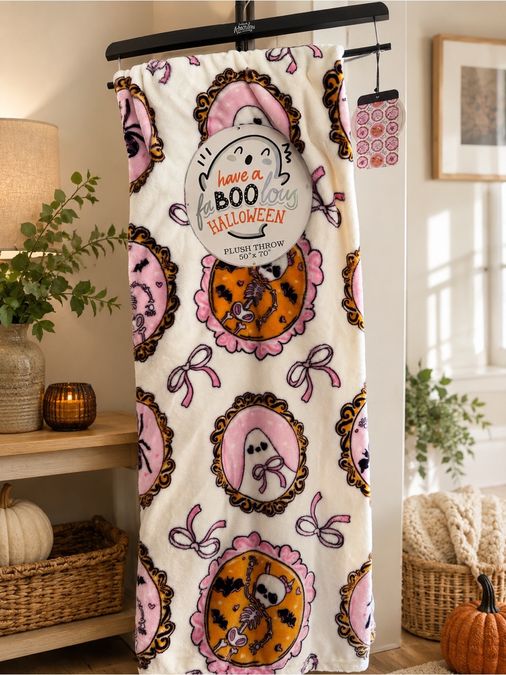 Halloween blanket 50 x 70 pink and orange